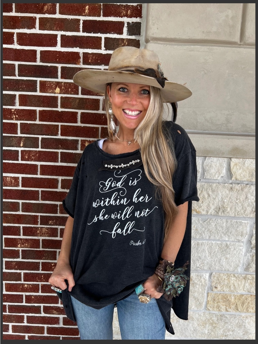 New! Rare Bird “ GOD is within her...she will not Fall....” Distressed Tee Tunic